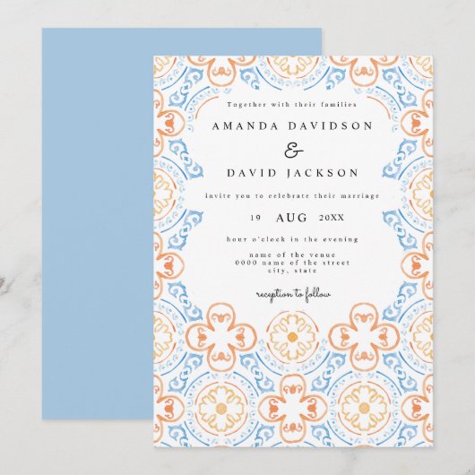 Boho Desert Morroccan Tiles Terracotta Wedding Kaart (Voorkant / Achterkant)