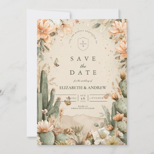 Boho Desert Mountain Cactus bruiloft Save The Date (Voorkant)