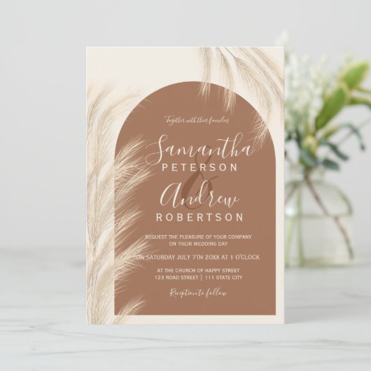 Boho desert pampas waterverf bruiloft kaart (Staand voorkant)