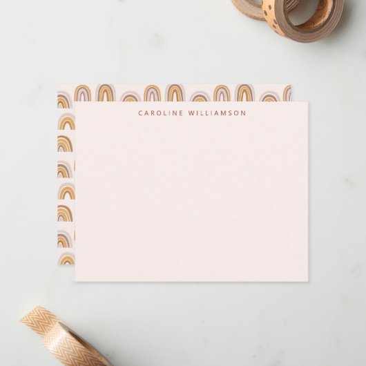 Boho Desert Rainbow Blush Personalized Stationery Notitiekaartje (Voorkant / Achterkant in situ)