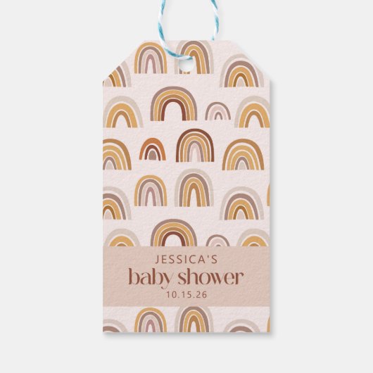 Boho Desert Rainbow Neutral Custom Baby shower Cadeaulabel (Achterkant)