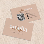 Boho Desert Roos Beige Script QR-code Visitekaartje