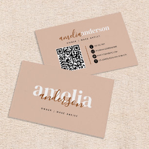 Boho Desert Roos Beige Script QR-code Visitekaartje
