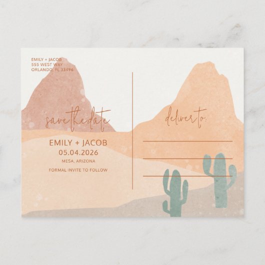 Boho Desert Rust Terracotta Bruiloft Save the Date Aankondigingskaart (Achterkant)