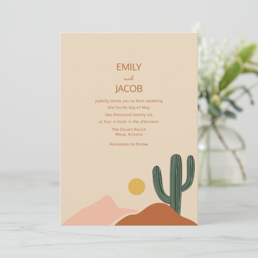 Boho Desert Simple Wedding Invitation Kaart (Staand voorkant)