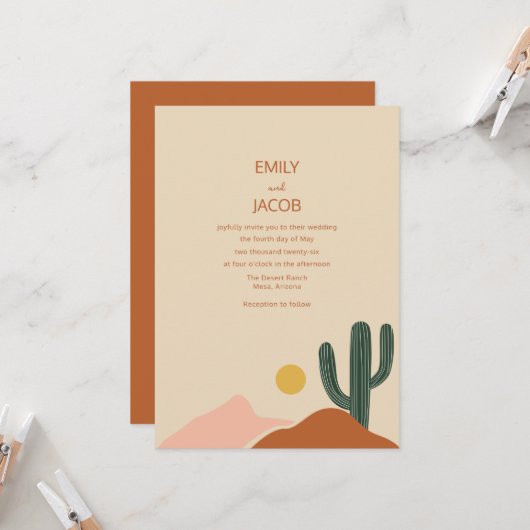 Boho Desert Simple Wedding Invitation Kaart (Voorkant / Achterkant in situ)