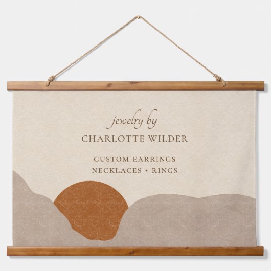 Boho Desert Sun Sieraden Designer Hout Topped Hangend Wandkleed (Voorkant)