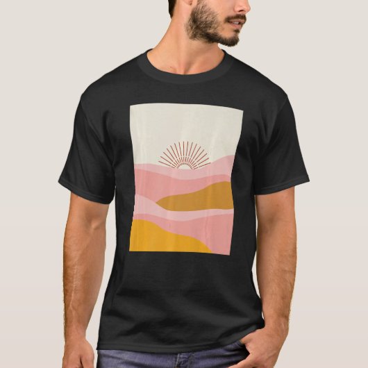 Boho Desert Sun Sunset Waves in Pink, Orange and C T-shirt (Voorkant)