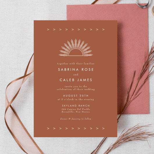 Boho Desert Sun verbrand Oranje Terracotta Wedding Kaart