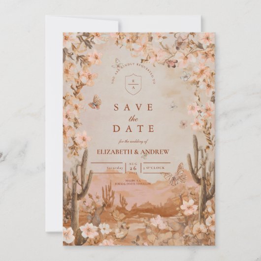 Boho Desert Sunset Cactus bruiloft Save The Date (Voorkant)