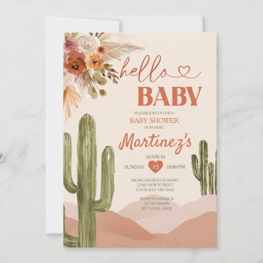Boho Desert Texas baby shower zuidwestelijke cactu Kaart (Voorkant)