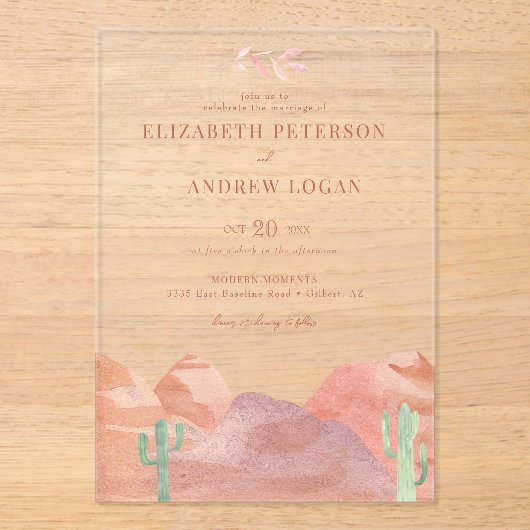 Boho Desert Wedding Acryl Uitnodigingen (Voorkant)