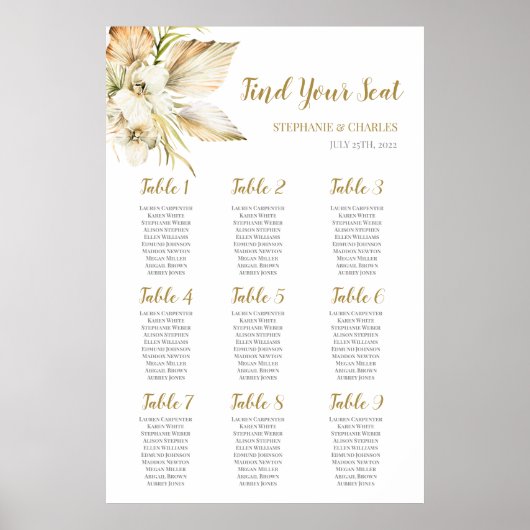 Boho Desert Wedding Seating Chart Poster (Voorkant)