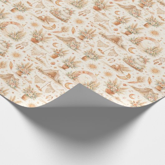 Boho Desert Wedding Watercolor Pattern Cadeaupapier (Hoek)