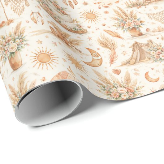 Boho Desert Wedding Watercolor Pattern Cadeaupapier (Rol Hoek)