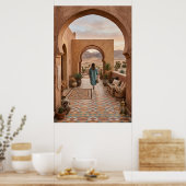 Boho Desert Woman Walking to Sunset Arches, Cactus Poster (Keuken)