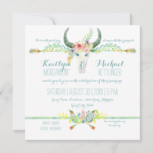 BOHO Desert Zuid-Westerne Bloemen Koe Schedelpijle Kaart (Voorkant)