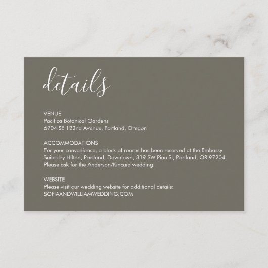 Boho Desertgrijze Huwelijksdetails Enclosurekaart Informatiekaartje (Voorkant)