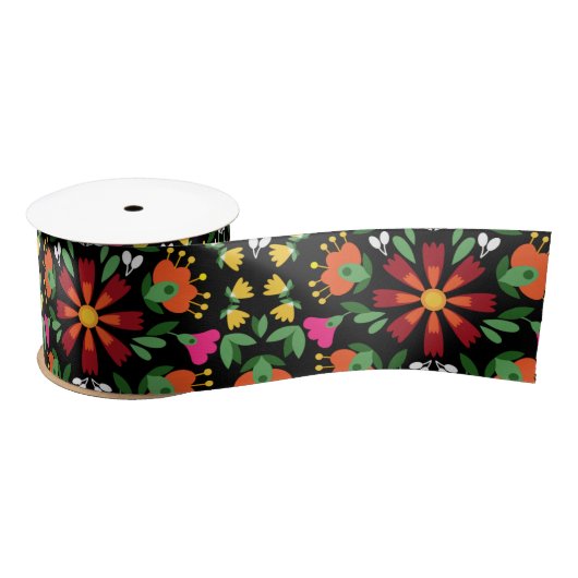 Boho Design Bold Kleur Bloemen Satijnen Lint (Spoel)