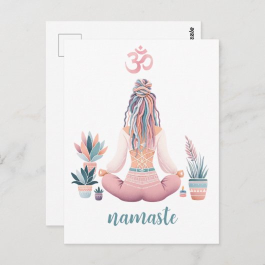 Boho Design- Frau mit Dreadlocks- Meditation- OM Briefkaart (Voorkant / Achterkant)