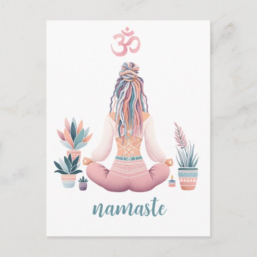 Boho Design- Frau mit Dreadlocks- Meditation- OM Briefkaart (Voorkant)