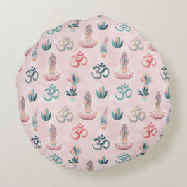 Boho Design- Frau mit Dreadlocks- Meditation- OM Rond Kussen