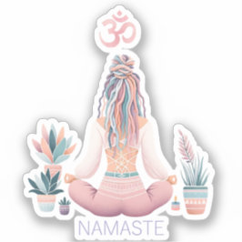 Boho Design- Frau mit Dreadlocks- Meditation- OM Sticker