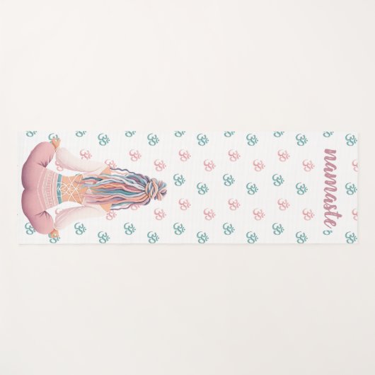 Boho Design- Frau mit Dreadlocks- Meditation- OM Yogamat (Voorkant (horizontaal))