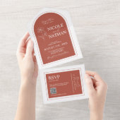 Boho Design Terracotta Rust Earth Tone | QR-code All In One Uitnodiging (Afscheurbaar)