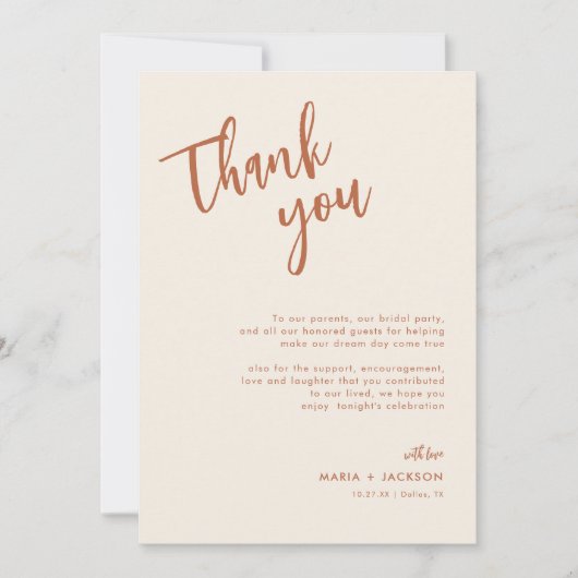 Boho Dessert Huwelijksmenu Bedankkaartjes Bedankkaart (Voorkant)