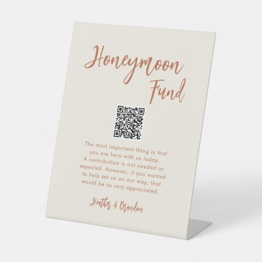Boho Dessert Wedding Honeymoon Fund QR Sign Reclamebord Met Voetstuk (Voorkant)