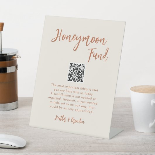 Boho Dessert Wedding Honeymoon Fund QR Sign Reclamebord Met Voetstuk (Insitu)
