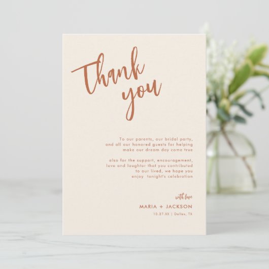 Boho Dessert Wedding Menu Dank u Kaarten (Staand voorkant)