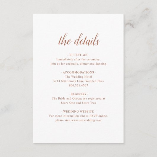 Boho Details Rust Burnt Oranje Terracotta Wedding Informatiekaartje (Voorkant)