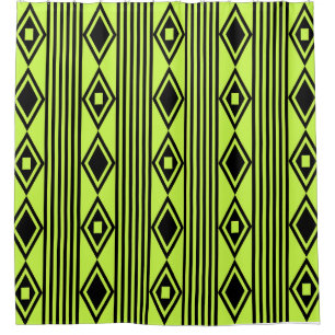 Boho Diamonds Stripes Black Chartreuse Douchegordijn