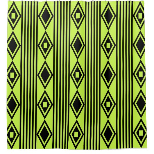 Boho Diamonds Stripes Black Chartreuse Douchegordijn (Voorkant)
