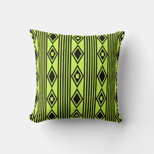 Boho Diamonds Stripes Black Chartreuse Kussen