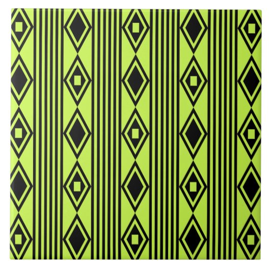 Boho Diamonds Stripes Black Chartreuse Tegeltje (Voorkant)