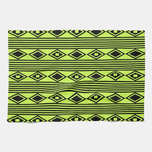 Boho Diamonds Stripes Black Chartreuse Theedoek (Horizontaal)