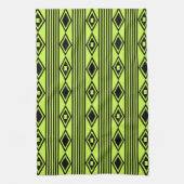 Boho Diamonds Stripes Black Chartreuse Theedoek (Verticaal)