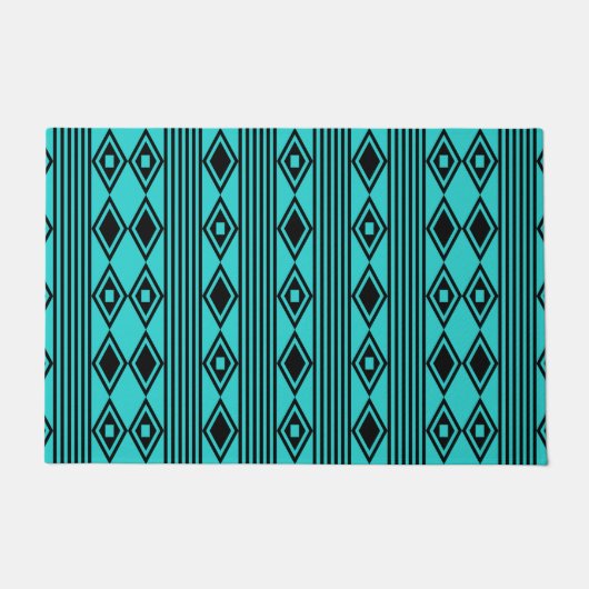 Boho Diamonds Stripes Black Turquoise Deurmat (Voorkant)