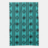 Boho Diamonds Stripes Black Turquoise Theedoek (Verticaal)