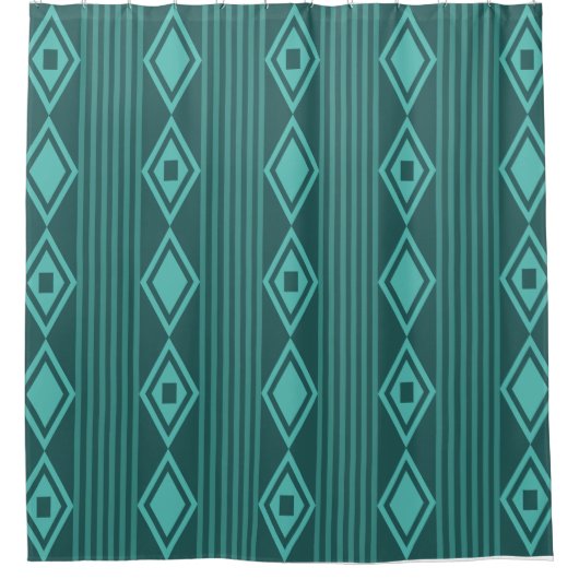 Boho Diamonds Stripes Blauwgroen Douchegordijn (Voorkant)