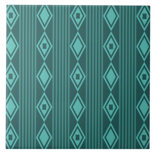 Boho Diamonds Stripes Blauwgroen Tegeltje (Voorkant)