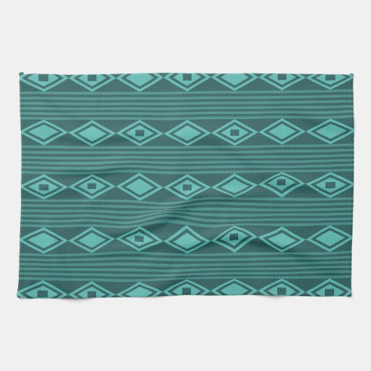 Boho Diamonds Stripes Blauwgroen Theedoek (Horizontaal)
