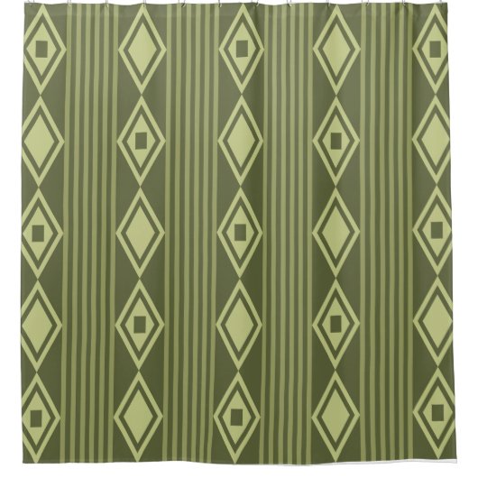 Boho Diamonds Stripes Olive Green Douchegordijn (Voorkant)