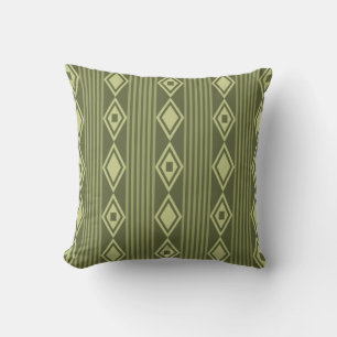 Boho Diamonds Stripes Olive Green Kussen