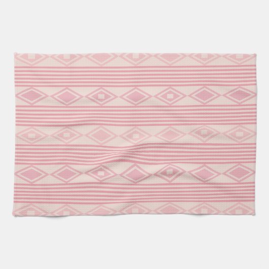 Boho Diamonds Stripes Pink Vanilla Theedoek (Horizontaal)