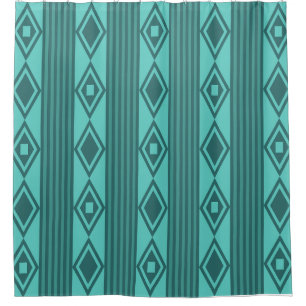Boho Diamonds Stripes Turquoise Douchegordijn