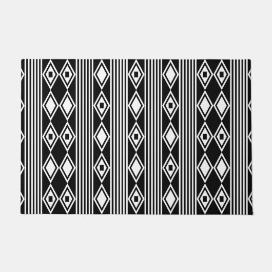 Boho Diamonds Stripes White Black Deurmat (Voorkant)